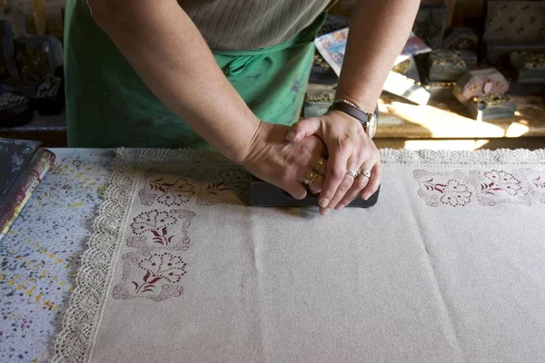 Traditional textile printing in museum village Bavarian Forest in Tittling Germany