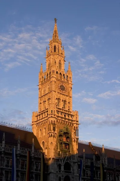 Munich Marienplatz Bavaria Germany City Hall Tower Last Sunlight — Stock Photo, Image