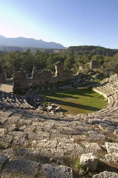 Phaselis Közelében Kemer Antalya Törökország Földmunkák Amfiteátrum Amfiteátrum Ősi Város — Stock Fotó