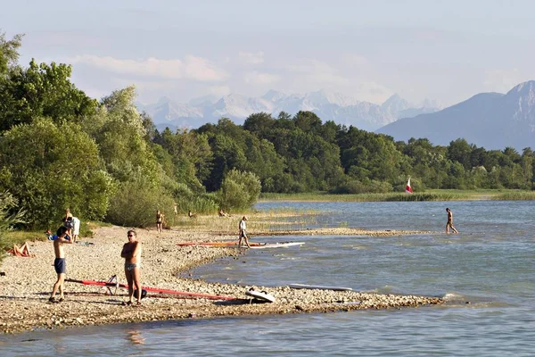 Danau Starnberg Bavaria Atas Dan Pantai Pantai Dengan Orang Orang — Stok Foto