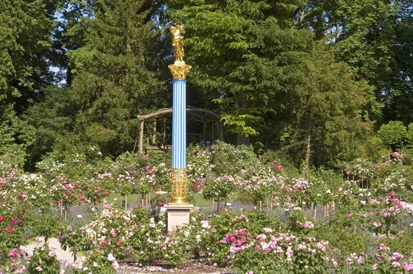 Starnberger 看见南部慕尼黑上部巴伐利亚德国 Roseninsel Feldafing 蔷薇园 用玻璃制成的专栏 — 图库照片