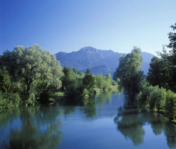 Kochelsee Sjön Loisach Floden Herzogstand Mountain Övre Bayern Tyskland — Stockfoto