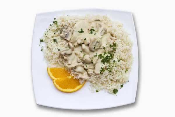 Puteneintopf Mit Reis Und Pilzen — Stockfoto