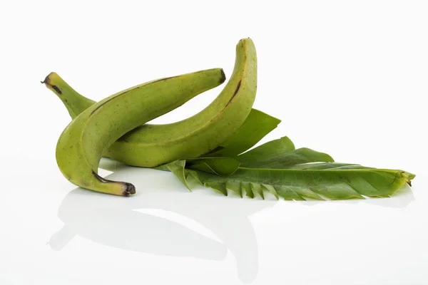 Plantains Equador Com Uma Folha Banana — Fotografia de Stock