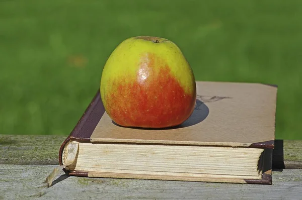 Una Manzana Fresca Libro Viejo — Foto de Stock