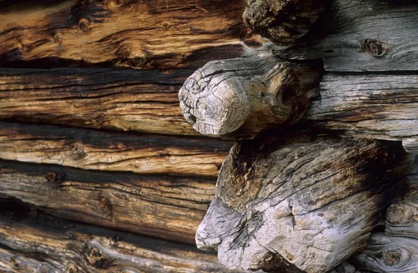 Knubbelige Holzstäbe Auf Einer Alten Berghütte Dolomiten Italien — Stockfoto