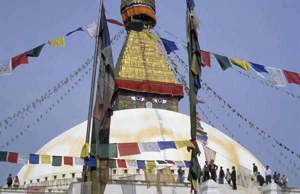 Bodnath Stupa Mit Gebetsfahnen Kathmandu Nepal — Stockfoto