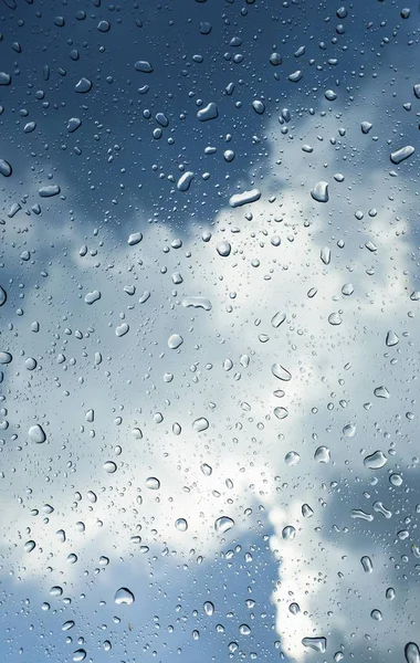 Gotas Lluvia Una Ventana Cielo Con Nubes —  Fotos de Stock