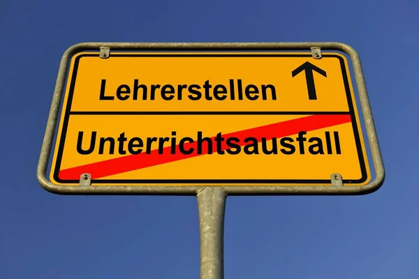 Πόλη Όριο Σημάδι Αφήνοντας Unterrichtsausfall Πληκτρολογώντας Lehrerstellen Γερμανικά Για Αφήνοντας — Φωτογραφία Αρχείου
