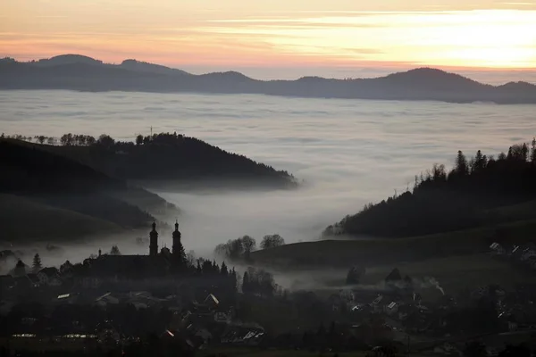 Vue Panoramique Sur Coucher Soleil Forêt Noire — Photo