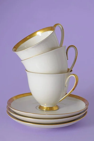 Антикварні Чашки Кави Золотим Фланцем — стокове фото