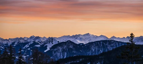 Vue Panoramique Dans Les Alpes Avec Coucher Soleil — Photo