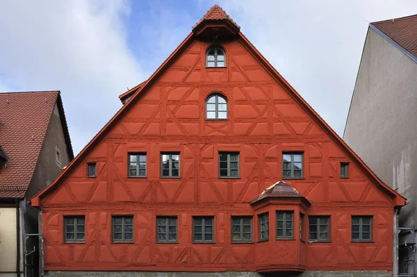 Edificio Rojo Fachada Entramado Madera Distrito Histórico Fuerth Franconia Baviera — Foto de Stock