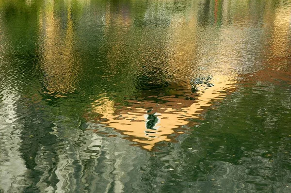 Reflection of a house in the river
