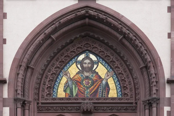 Detailweergave Toegangsportaal Kerk Herz Jesu Kirche Historisme Ingewijd 1887 Freiburg — Stockfoto