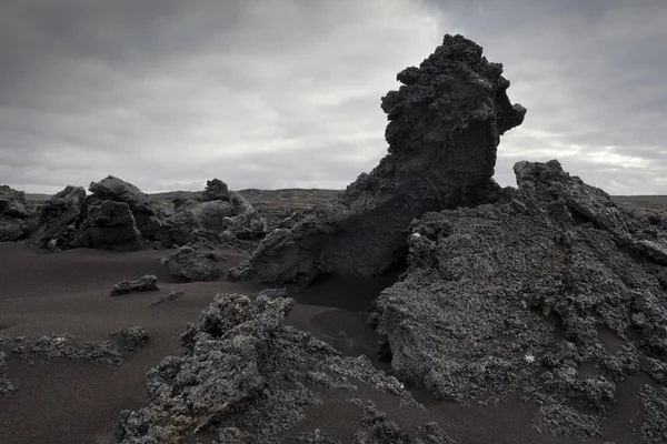 Arena Negra Lava Apilada Reykjanesskagi Península Del Sur Reykjanes Islandia — Foto de Stock