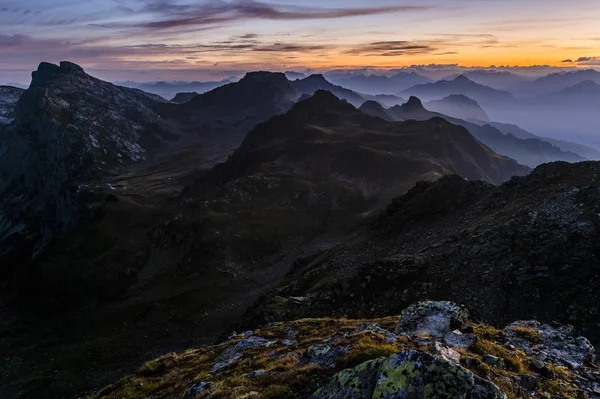 Montafon Dağlarının Üzerinde Gün Doğumu Gargellen Montafon Vorarlberg Avusturya Avrupa — Stok fotoğraf