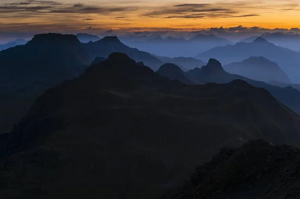 Montafon Dağlarının Üzerinde Gün Doğumu Gargellen Montafon Vorarlberg Avusturya Avrupa — Stok fotoğraf