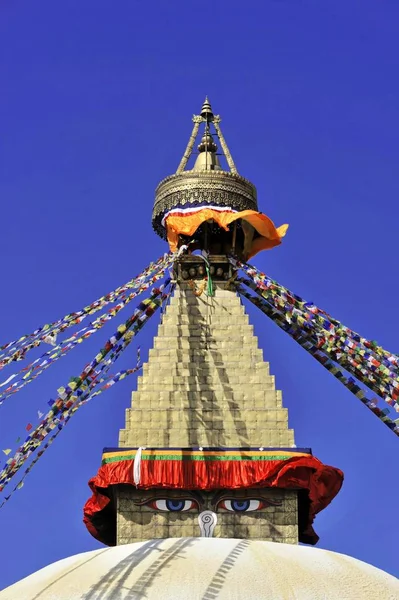 Boudhanath Stupa Unesco Lista Światowego Dziedzictwa Unesco Malowane Oczy Kolorowe — Zdjęcie stockowe