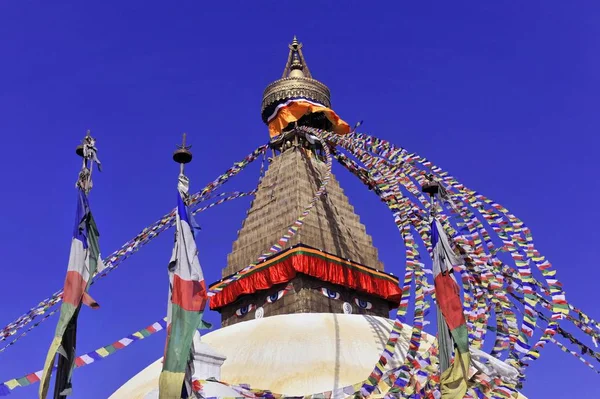 Boudhanath Stupa Site Patrimoine Mondial Unesco Yeux Peints Drapeaux Prière — Photo