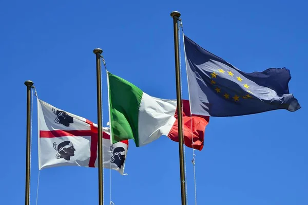 Waving Flags Sardinia Italy European Union Isola Caprera Arcipelago Maddalena — Stock Photo, Image