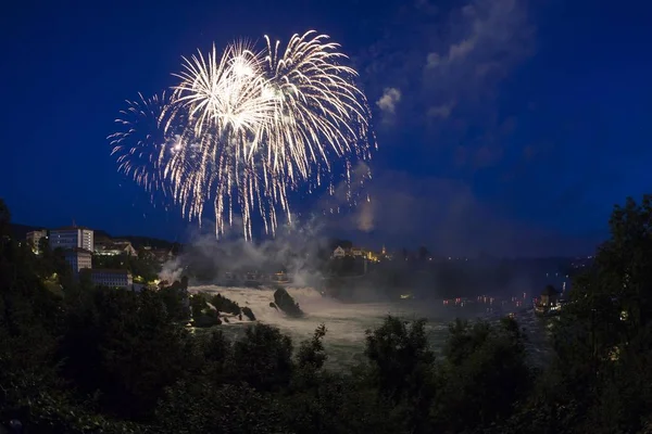 Fireworks National Holiday Серпня 2014 Rhine Falls Canton Schaffhausen Switzerland — стокове фото