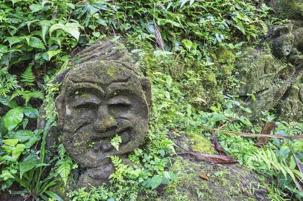 Rzeźba Pokryta Mchem Lesie Kompleks Jaskini Słonia Goa Gajah Bali — Zdjęcie stockowe