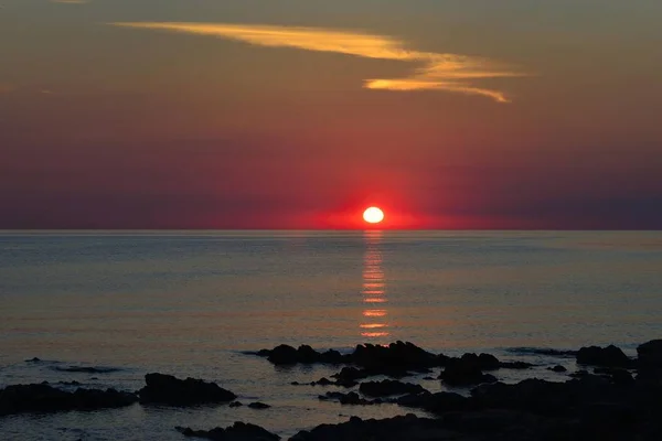 Pôr Sol Sobre Mar San Teodoro Província Olbia Tempio Sardenha — Fotografia de Stock