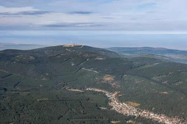 Hava Manzarası Brocken Dağı Ile Yukarı Harz Deniz Seviyesinden 1141 — Stok fotoğraf