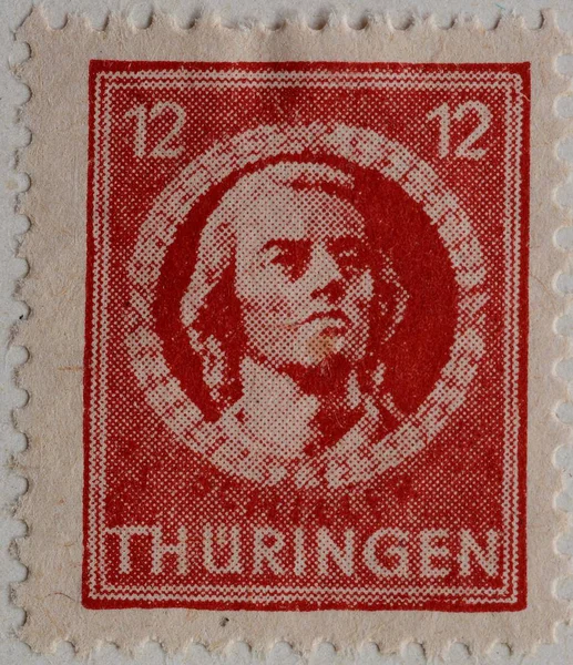 ドイツの詩人 哲学者 歴史家 劇作家であるフリードリヒ フォン シラーは 1945年にシュリンゲンの切手に肖像画を描いた — ストック写真
