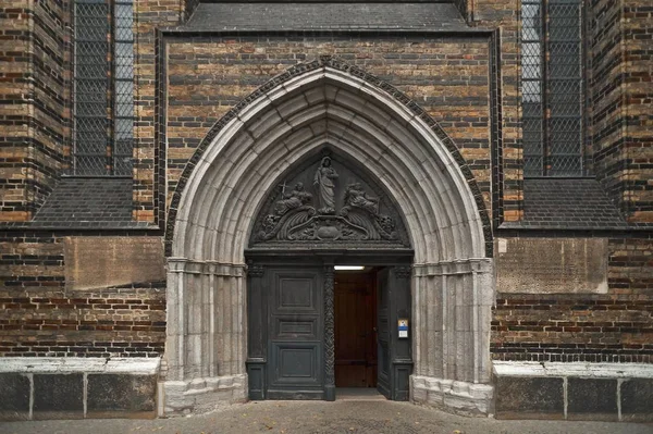 Entrée Église Mary Brique Gothique 1290 15Ème Siècle Rostock Mecklembourg — Photo