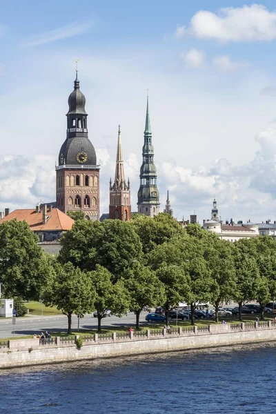 Centro Storico Con Rive Del Fiume Daugava Dvina Occidentale Cattedrale — Foto Stock