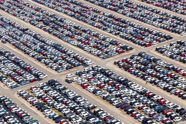 Légi Felvétel Járműtárolás Járműparkoló Kfz Logistik Blg Logistics Group Dunai — Stock Fotó