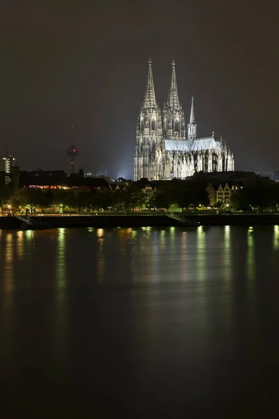 Cologne Cathedral Illuminated Night Rhine Deutz Cologne North Rhine Westphalia — 图库照片