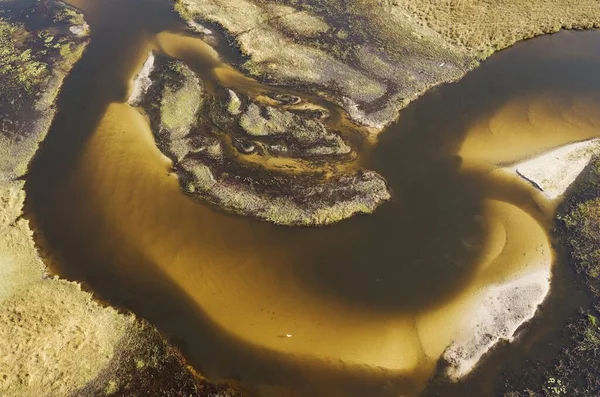 Zandgedeelte Van Gomoti Rivier Met Zijn Kanalen Eilanden Vanuit Lucht — Stockfoto