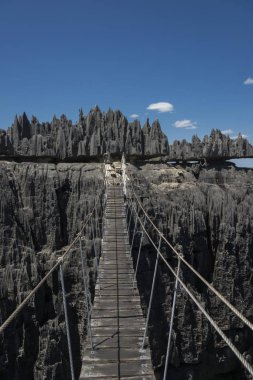 Suspension bridge over canyon, Karst Landscape, National Park Tsingy du Bemaraha, UNESCO World Heritage Site, Mahajanga, Madagascar, Africa clipart