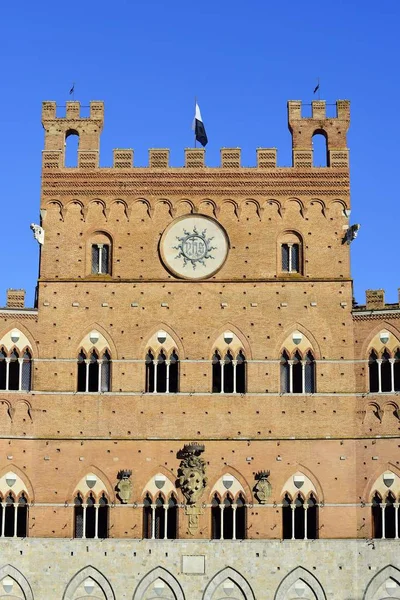 Facciata Del Palazzo Pubblico Municipio Piazza Del Campo Siena Provincia — Foto Stock
