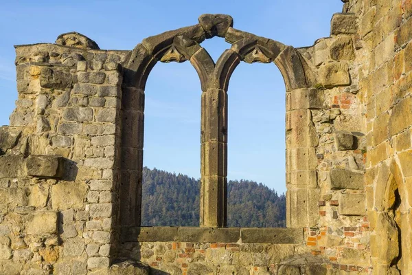 Biblioteca Janela Mosteiro Romano Ruínas Monte Oybin Oybin Saxônia Alemanha — Fotografia de Stock