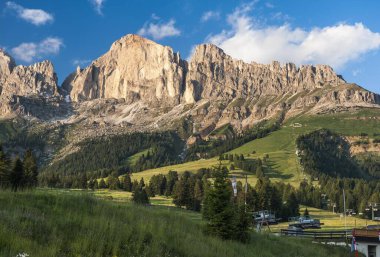 Rosengarten group, southern ridge with Mt Rotwand, Croda Rossa, 2806 m, cablecar station at Karerpass, Dolomites, South Tyrol, Trentino-Alto Adige, Italy, Europe clipart