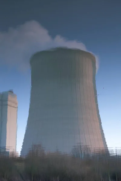 Kühlturm Des Gasturbinen Kombikraftwerks Gersteinwerk Reflexion Der Lippe Stockum Werne — Stockfoto