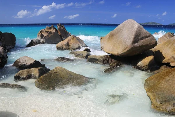 Granito Rochas Praia Anse Patates Digue Island Digue Ilhas Internas — Fotografia de Stock