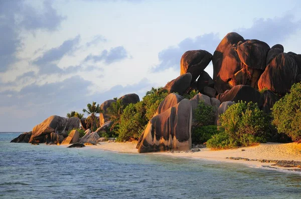 Rocce Granito Sulla Spiaggia Anse Source Argent Isola Digue Digue — Foto Stock