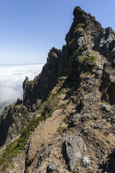 プサダ アリエイロからピコ ルイヴォまでのトレイル 山の斜面に積もるパサート雲 パーク ナチュラル マデイラ マデイラ ポルトガル ヨーロッパ — ストック写真