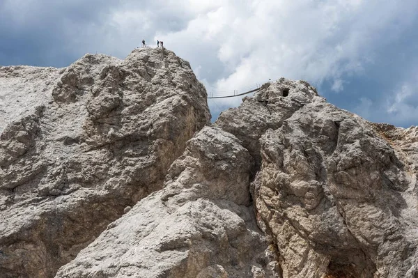 Dibona Ferrata Suspension Bridge Cristallo Group Ampezzo Dolomites Cortina Ampezzo — стоковое фото