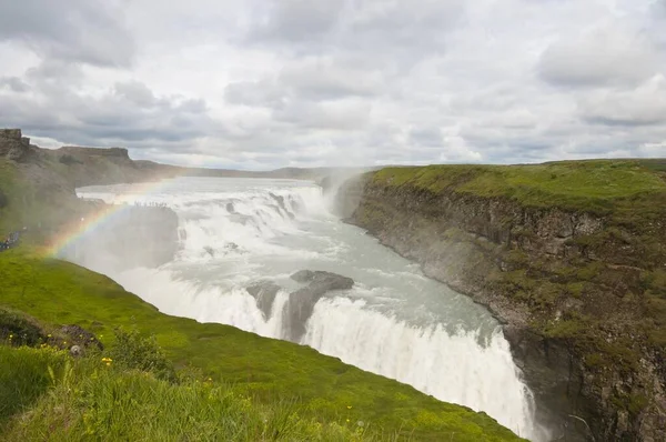 Regnbåge Över Gullfoss Hvita River Haukadalur Golden Circle Island Europa — Stockfoto