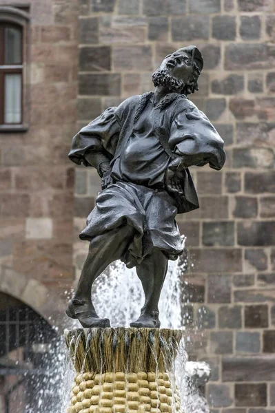 Статуя Фонтану Hans Sachs Franconia Bavaria Germany Europe — стокове фото