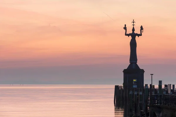 Estátua Imperia Entrada Porto Konstanz Amanhecer Centro Histórico Konstanz Baden — Fotografia de Stock