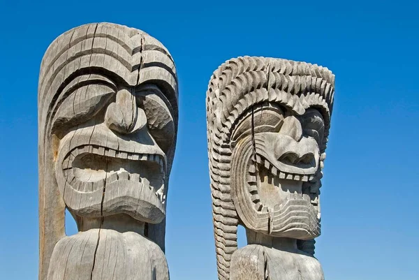 Tiki Totens Uhonua Honaunau Parque Histórico Nacional Big Island Havaí — Fotografia de Stock