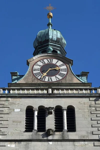 Torre Relógio Basílica Emmeram Contra Céu Azul Regensburg Palatinado Superior — Fotografia de Stock