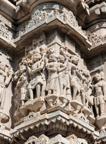 Detalhe Vista Esculturas Pedra Templo Jagdish Udaipur Rajasthan Índia Ásia — Fotografia de Stock